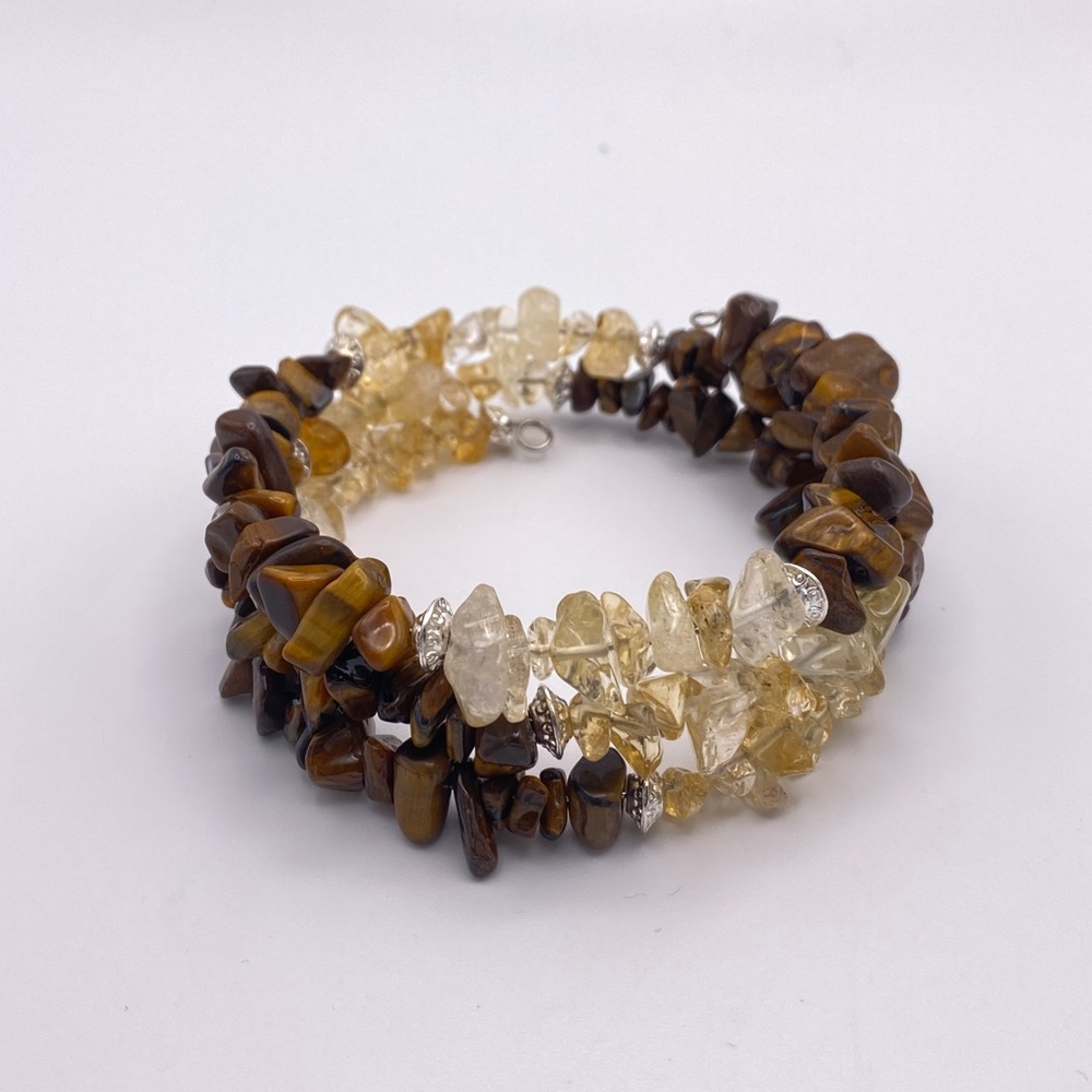 Tiger Eye and Citrine Memory Wire Bracelet